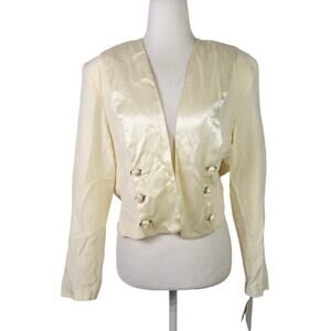 Vintage 80s Wild Rose cream satin rosette crop blazer jacket 8
